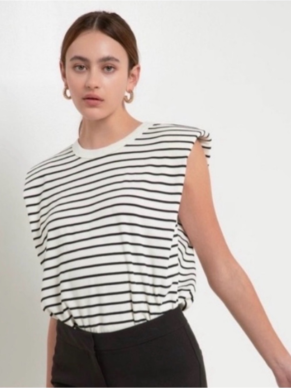ZARA Striped Sleeveless Top - White/Blue. Shoulder Pads, Boxy Fit. Size Mwdium